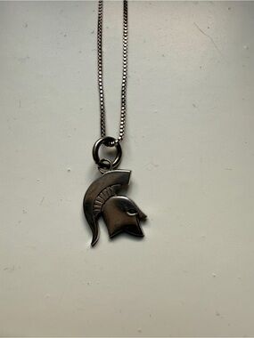 Michigan State University Silver-tone Spartan Helmet Pendant Necklace